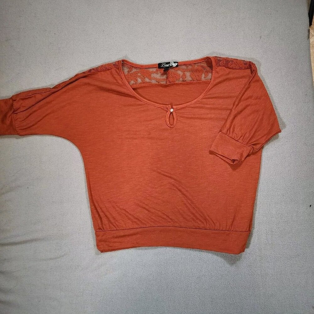 Zena Petite Large Red-Orange 3/4 Sleeve Lace Back/Shoulder